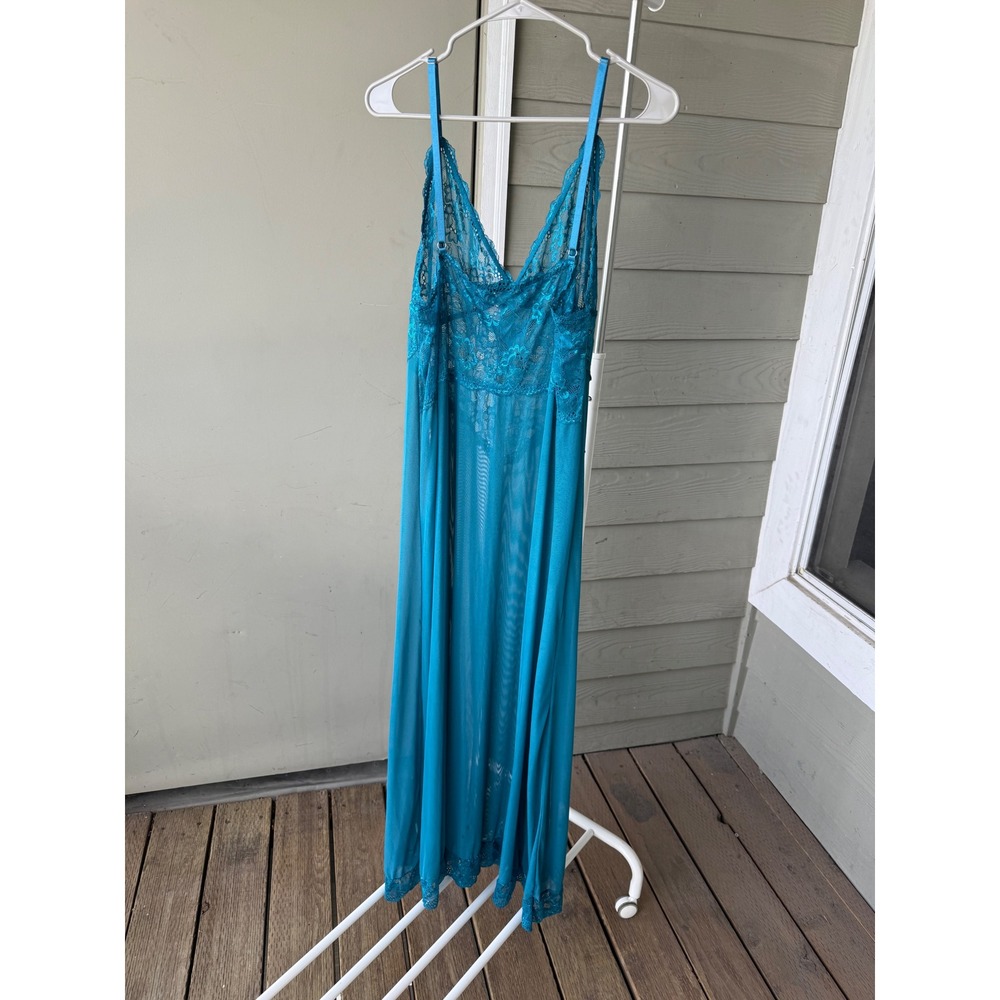 Avidlove Teal Lace Mesh Maxi Nightgown Lingerie Dress Plus Size 24W Whimsygoth - Picture 6 of 8